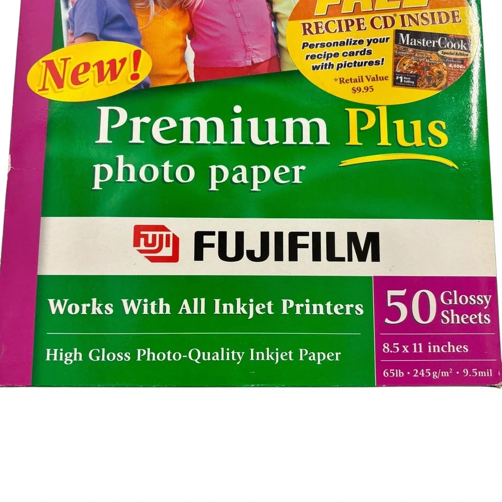 Fujifilm Premium Plus Photo‎ Paper 8.5x11 50 Sheets Glossy NEW Recipe CD